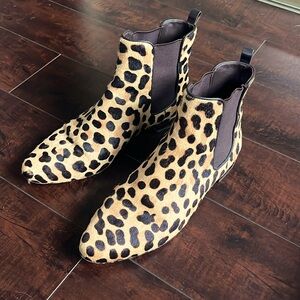 Tory Burch Calf Hair Leather Leopard Chelsea Boots
